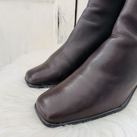 Vintage Nicole Packard Dark Espresso Brown Leather Square Toe Low Heel Booties 6 - Picture 2 of 8